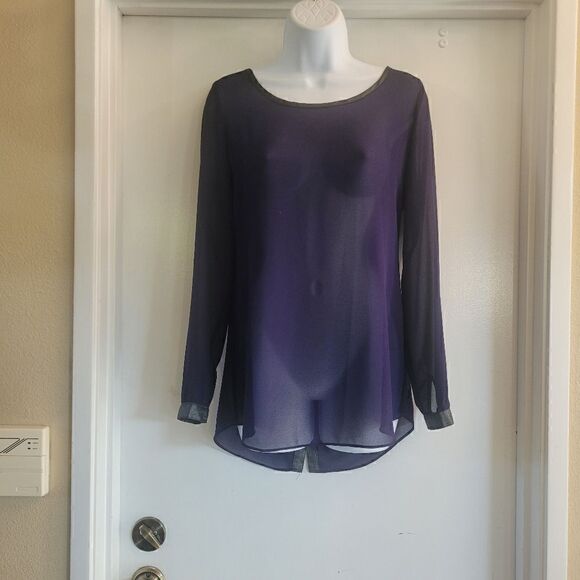 Tory burch sheer royal purple blouse with metallic accents & buttons up the back - Picture 1 of 10